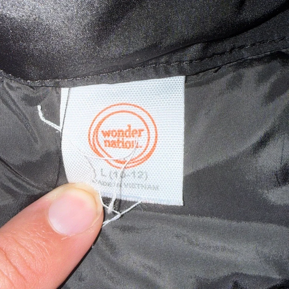 Wonder Nation Boys Black Puffer Jacket Full Zip Quilted Coat Size L 10-12